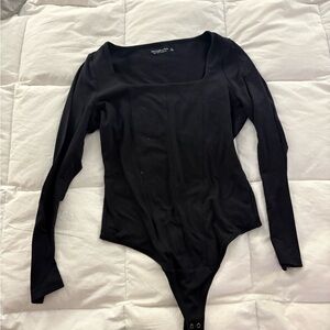 Abercrombie Soft A&F Collection Black Long Sleeve Square Neck Bodysuit